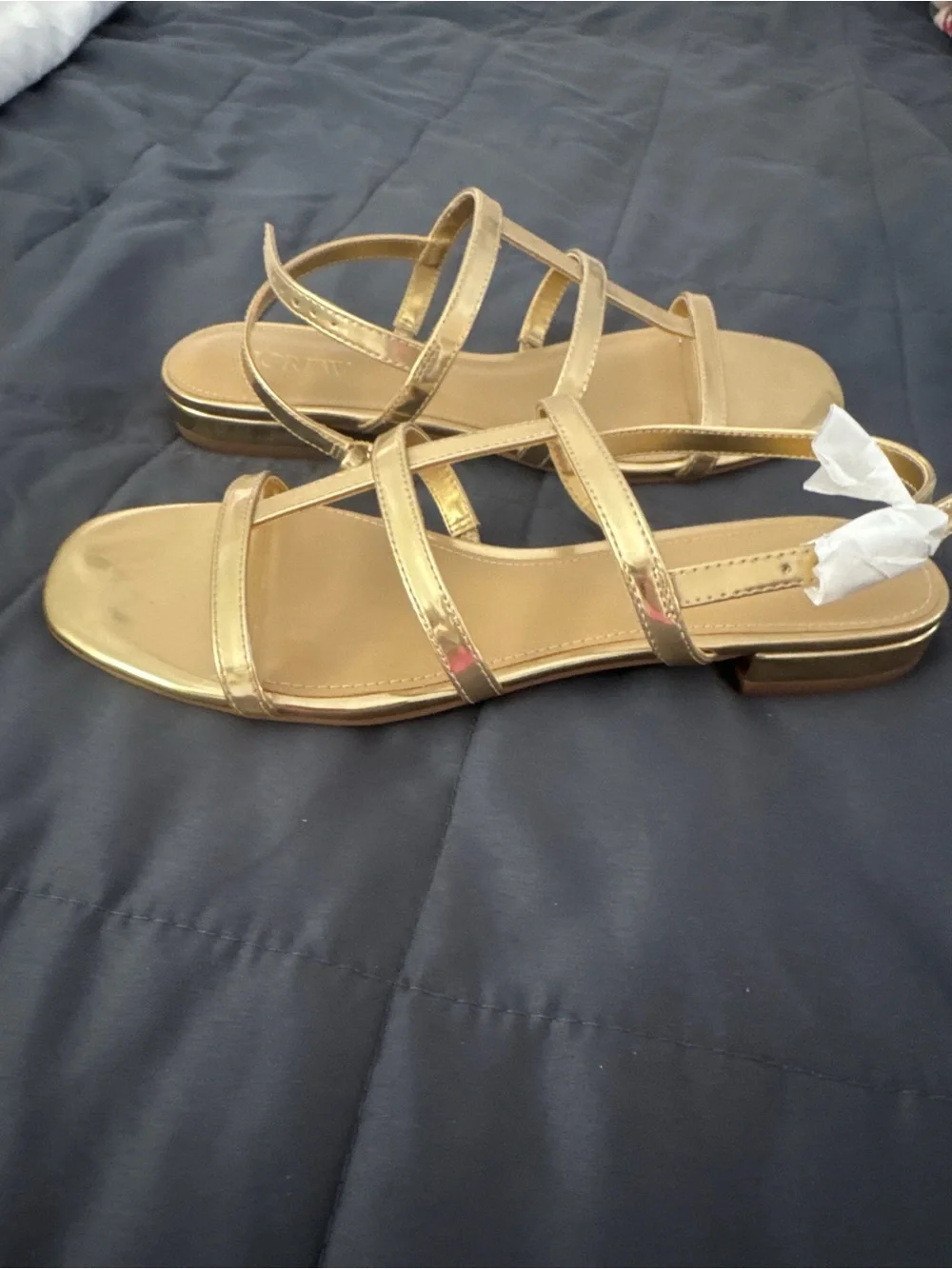 J Crew Metallic Gold Strappy Flat Sandals for Women NWOT
